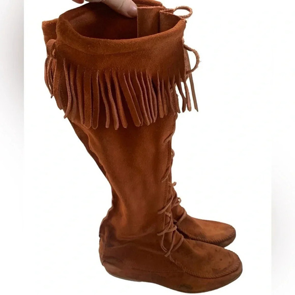 Minnetonka Front Lace Tall Knee High Boots 7.5 - Picture 3 of 14